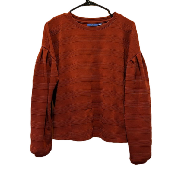 Apt. 9 Burnt Orange Long Sleeve Top with Stripe Texture and Puff Sleeves Large - Picture 1 of 5
